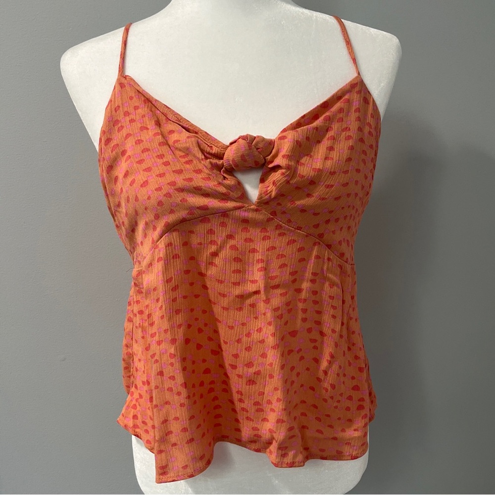 Pink Rose Tank Top Juniors Size L Orange‎ Dots Pink Adjustable Strap New